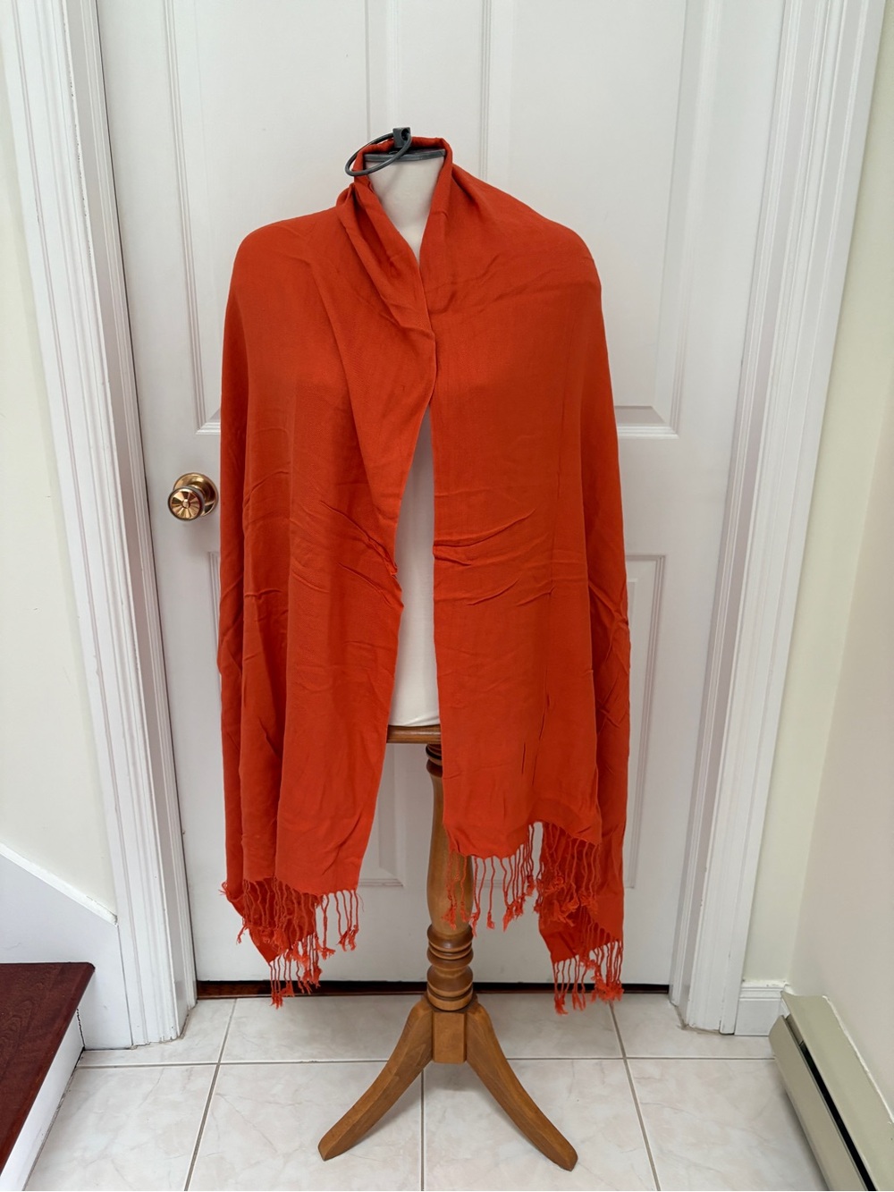 Vibrant Rust Orange Fringe Shawl Wrap